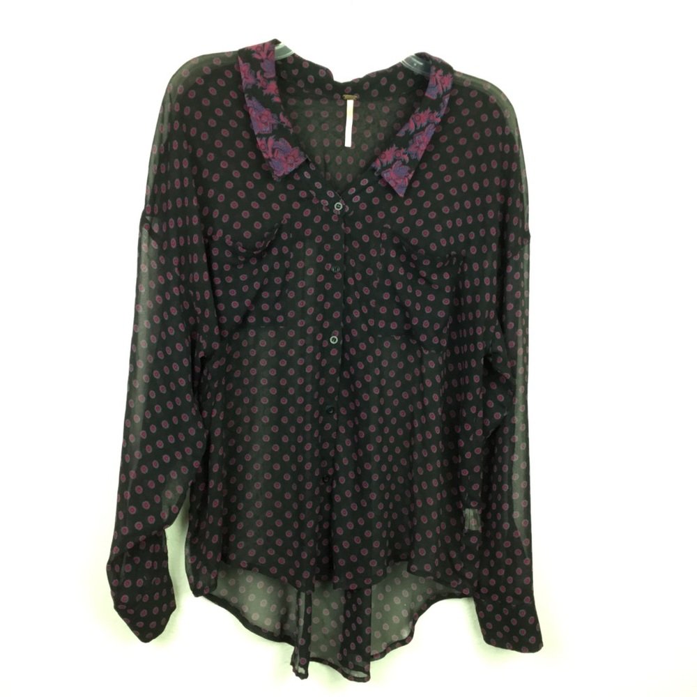 Free People Floral Collar Sheer Button-up Blouse